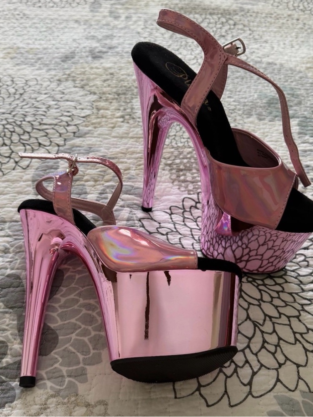 Pleaser Iridescent Pink Peep Toe Platform Heels Size 7 Like New Pole Dance